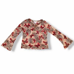 Vintage My Michelle Butterfly Top-Large-Bell Sleeves-Lettuce Hem-Y2K-Ruffle